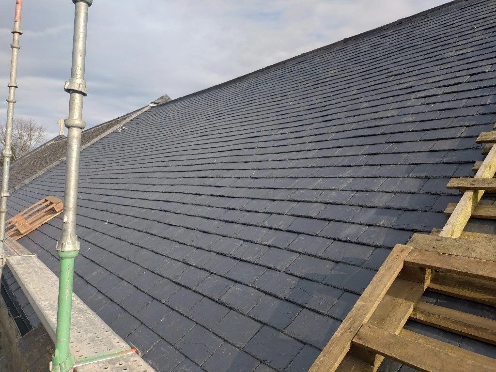 New slate roof from the scaffold